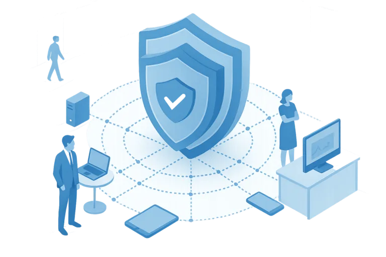 Zero Trust security concept with layered shields protecting business network